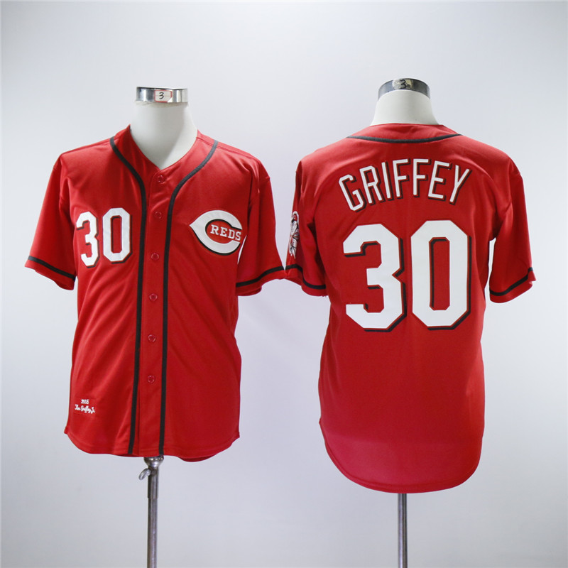 Men MLB Cincinnati Reds 30 Griffey red throwback jerseys